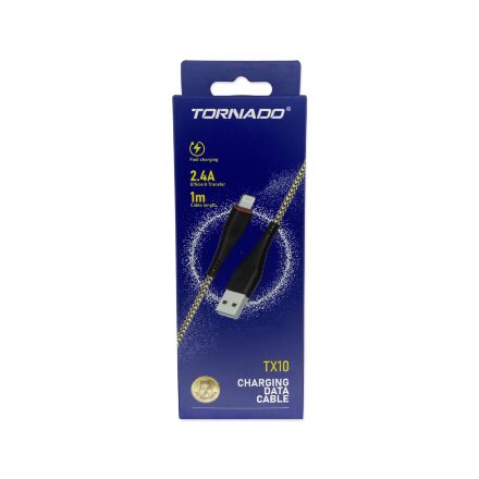 USB Cable TORNADO TX10 Тканевая Оплётка Lightning 2.4A/1m