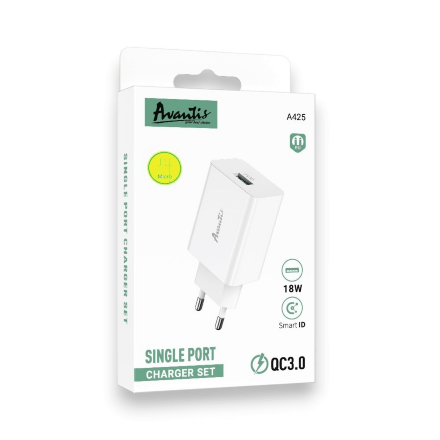 Мережевий Зарядний Пристрій Avantis A425 1USB QC 3.0 Micro