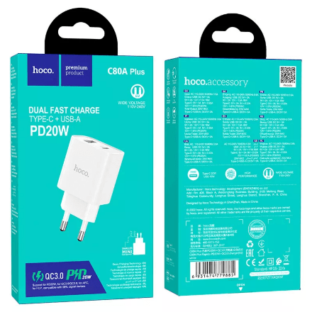 Мережевий Зарядний Пристрій Hoco C80A Plus PD20w + QC3.0