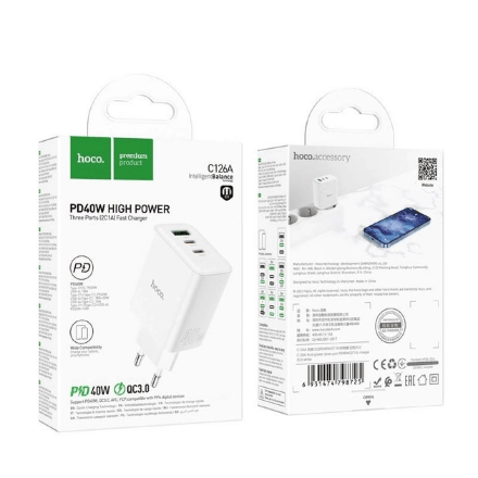 Мережевий Зарядний Пристрій Hoco C126A 3USB PD40w