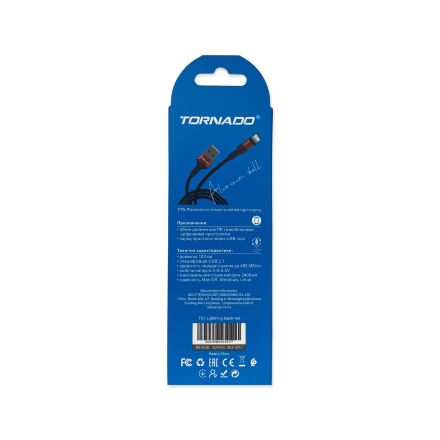 USB Cable TORNADO TX7 Тканевая Оплётка Lightning 2.4A/1m