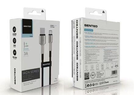 USB Cable Senteo SM-03 Iron Series braided USB-A to USB-C 3A/15W 1M